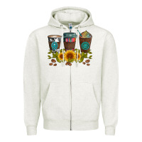 Oatmeal Heather coffee group and sunflowers Zipper Hoodie - Artiststas