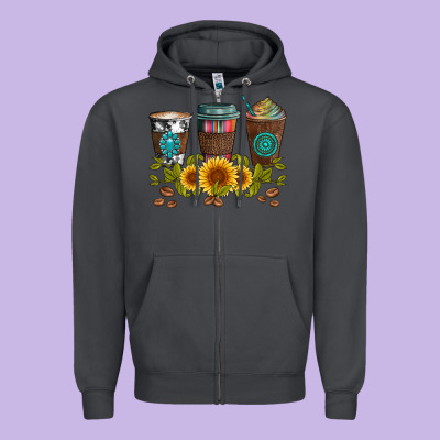 Coffee Group And Sunflowers Zipper Hoodie Designed By Artiststas