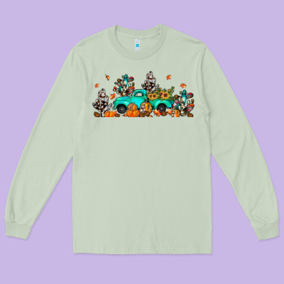 Fall Cactus Pumpkin Truck Long Sleeve Tee Designed By Jahusdesignshop