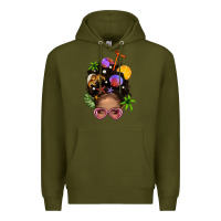 Army Green Beach Hair Afro Messy Bun Bbs Premium Hoodie - BundleAndBundleShop