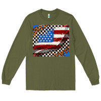 Army Green American flag and racee flag Long Sleeve Tee - AdoDesignShop