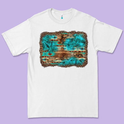 Western Turquoise Stone Aztec Tiger Pattern Background Premium Tee Designed By Artiststas