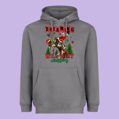 Dreaming Of A Wild West Christmas Cowboy Santa Heavyweight Hoodie Designed By Maliassmallbusiness