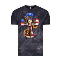 Cloud Black american flag cross cow skull sunflowers Vintage Tee - RanaPortraitStore