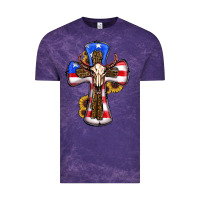 Cloud Purple american flag cross cow skull sunflowers Vintage Tee - RanaPortraitStore