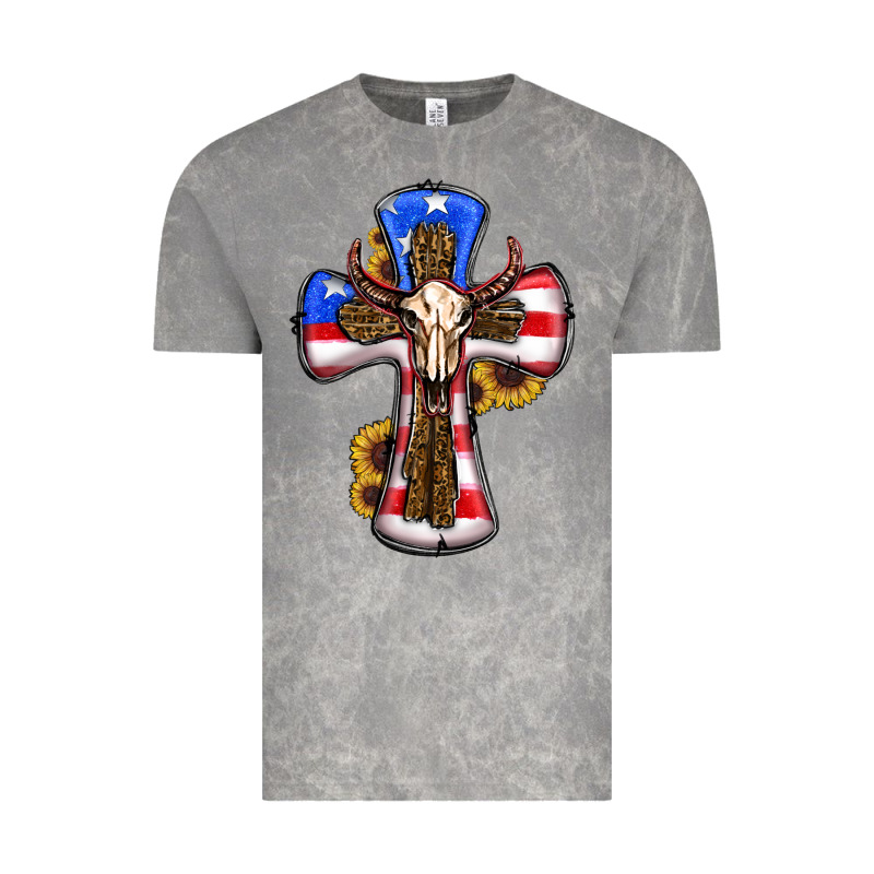 American Flag Cross Cow Skull Sunflowers Vintage Tee by RanaPortraitStore | Teevron