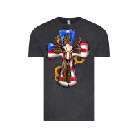 Vintage Black american flag cross cow skull sunflowers Vintage Tee - RanaPortraitStore