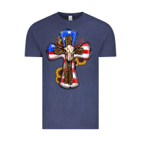 Vintage Denim american flag cross cow skull sunflowers Vintage Tee - RanaPortraitStore