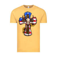 Vintage Mustard american flag cross cow skull sunflowers Vintage Tee - RanaPortraitStore