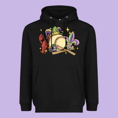 Mardi Gras Baseball Heavyweight Hoodie Designed By Maliassmallbusiness