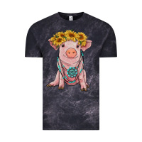Cloud Black sunflower pig with gemstone Vintage Tee - RanaPortraitStore