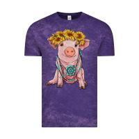 Cloud Purple sunflower pig with gemstone Vintage Tee - RanaPortraitStore