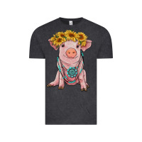 Vintage Black sunflower pig with gemstone Vintage Tee - RanaPortraitStore