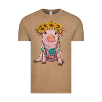 Vintage Coffee sunflower pig with gemstone Vintage Tee - RanaPortraitStore