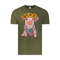 Vintage Olive sunflower pig with gemstone Vintage Tee - RanaPortraitStore
