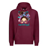 Burgundy Messy Bun Cosmetologist Bbs Premium Hoodie - BundleAndBundleShop