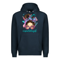 Navy Messy Bun Cosmetologist Bbs Premium Hoodie - BundleAndBundleShop