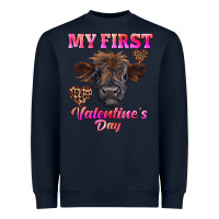Navy my first valentine's day highland calf Heavyweight Sweatshirt - RanaPortraitStore