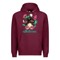 Burgundy Esthetician Messy Bun With Pink Leopard Glasses Bbs Premium Hoodie - BundleAndBundleShop