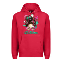 Cardinal Esthetician Messy Bun With Pink Leopard Glasses Bbs Premium Hoodie - BundleAndBundleShop