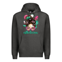 Charcoal Heather Esthetician Messy Bun With Pink Leopard Glasses Bbs Premium Hoodie - BundleAndBundleShop