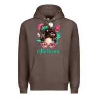 Coffee Esthetician Messy Bun With Pink Leopard Glasses Bbs Premium Hoodie - BundleAndBundleShop