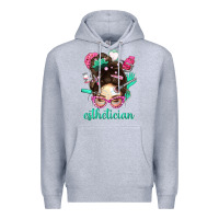 Heather Grey Esthetician Messy Bun With Pink Leopard Glasses Bbs Premium Hoodie - BundleAndBundleShop