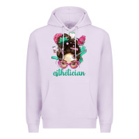Lilac Esthetician Messy Bun With Pink Leopard Glasses Bbs Premium Hoodie - BundleAndBundleShop