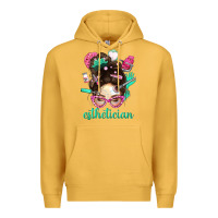 Mustard Esthetician Messy Bun With Pink Leopard Glasses Bbs Premium Hoodie - BundleAndBundleShop