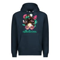 Navy Esthetician Messy Bun With Pink Leopard Glasses Bbs Premium Hoodie - BundleAndBundleShop