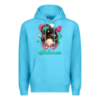 Ocean Blue Esthetician Messy Bun With Pink Leopard Glasses Bbs Premium Hoodie - BundleAndBundleShop