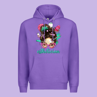 Esthetician Messy Bun With Pink Leopard Glasses Bbs Premium Hoodie Designed By Bundleandbundleshop