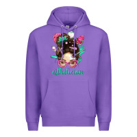 Purple Esthetician Messy Bun With Pink Leopard Glasses Bbs Premium Hoodie - BundleAndBundleShop