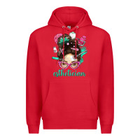 Red Esthetician Messy Bun With Pink Leopard Glasses Bbs Premium Hoodie - BundleAndBundleShop
