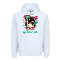 White Esthetician Messy Bun With Pink Leopard Glasses Bbs Premium Hoodie - BundleAndBundleShop