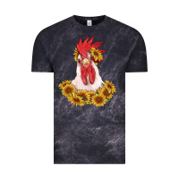 Cloud Black rooster head with sunflowers Vintage Tee - RanaPortraitStore