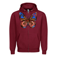 Burgundy 4th of july butterfly Zipper Hoodie - BundleAndBundleShop