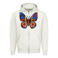 Oatmeal Heather 4th of july butterfly Zipper Hoodie - BundleAndBundleShop