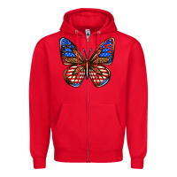 Red 4th of july butterfly Zipper Hoodie - BundleAndBundleShop