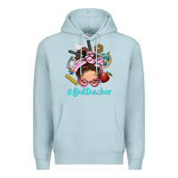 Blue Mist Best Teacher Messy Bun Bbs Premium Hoodie - BundleAndBundleShop