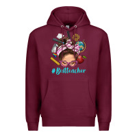 Burgundy Best Teacher Messy Bun Bbs Premium Hoodie - BundleAndBundleShop