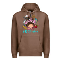 Chestnut Best Teacher Messy Bun Bbs Premium Hoodie - BundleAndBundleShop
