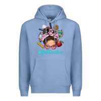 Colony Blue Best Teacher Messy Bun Bbs Premium Hoodie - BundleAndBundleShop