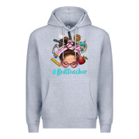 Heather Grey Best Teacher Messy Bun Bbs Premium Hoodie - BundleAndBundleShop