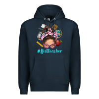 Navy Best Teacher Messy Bun Bbs Premium Hoodie - BundleAndBundleShop