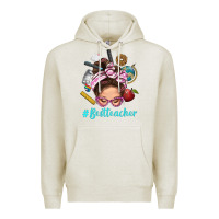 Oatmeal Heather Best Teacher Messy Bun Bbs Premium Hoodie - BundleAndBundleShop