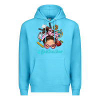 Ocean Blue Best Teacher Messy Bun Bbs Premium Hoodie - BundleAndBundleShop