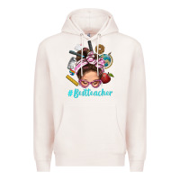 Pale Pink Best Teacher Messy Bun Bbs Premium Hoodie - BundleAndBundleShop