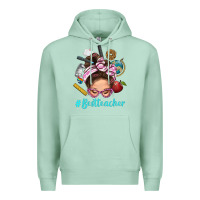 Seafoam Best Teacher Messy Bun Bbs Premium Hoodie - BundleAndBundleShop