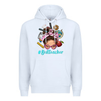 White Best Teacher Messy Bun Bbs Premium Hoodie - BundleAndBundleShop